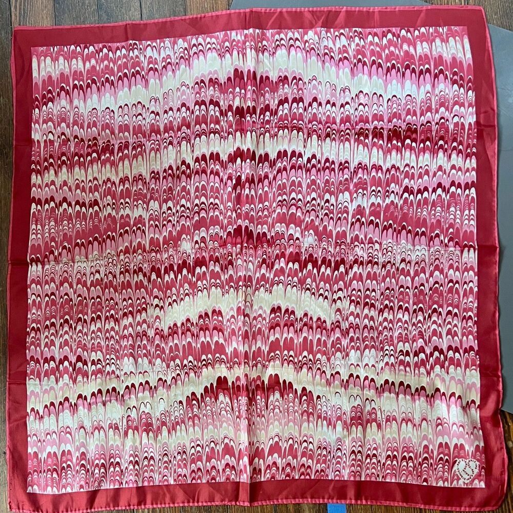 Vintage Ray Strauss Red Marbled Silk Scarf 27” Square Made in Japan